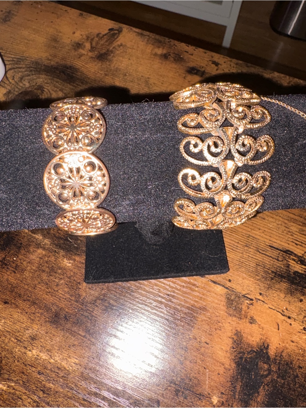 Monet Gold Tone Filigree Bracelet & Floral Stretch Bracelet | Set of 2